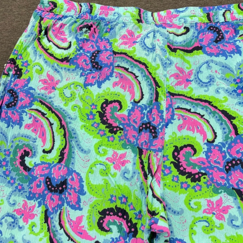 Talbots Pants Womens XL Aqua Paisley Capri Drawstring Tassel Pom Hem 100% Cotton - Picture 9 of 12